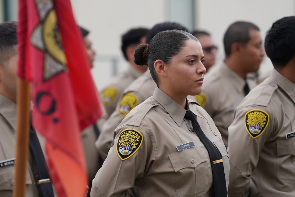 Cadets in formation at the Basic Correctional Officer Academy before graduating.