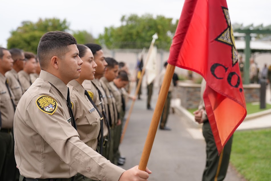 Cadets in formation at the Basic Correctional Officer Academy before graduating.