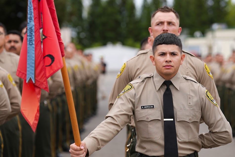 Cadets in formation at the Basic Correctional Officer Academy before graduating.