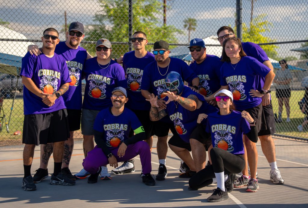 Posing for a team photo.