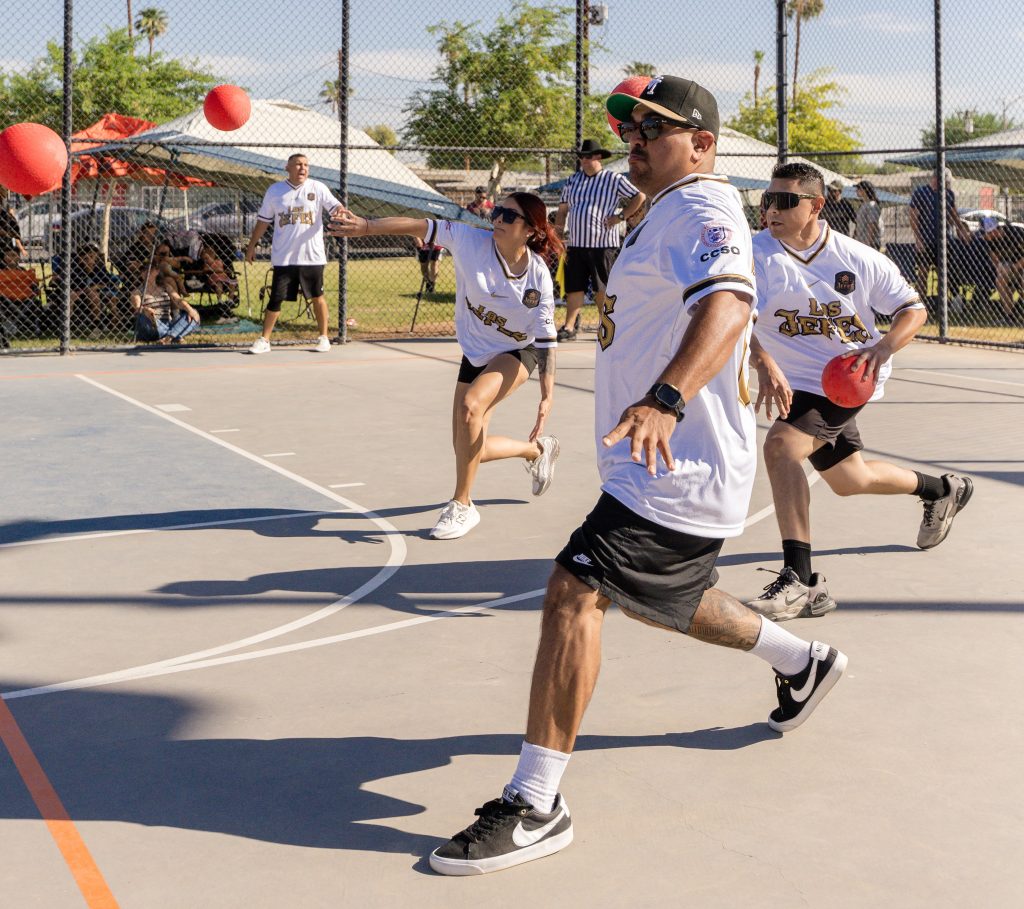 Throwing the ball at the tournament.
