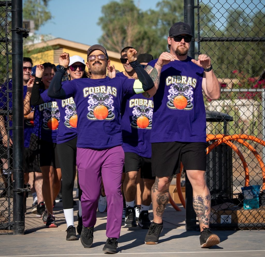 A team enters the court for dodgeball.