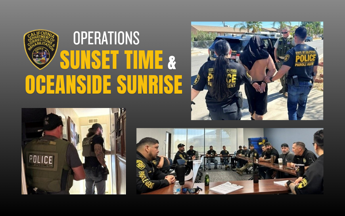 DAPO Operations Sunset Time and Oceanside Sunrise with images of parole agents.