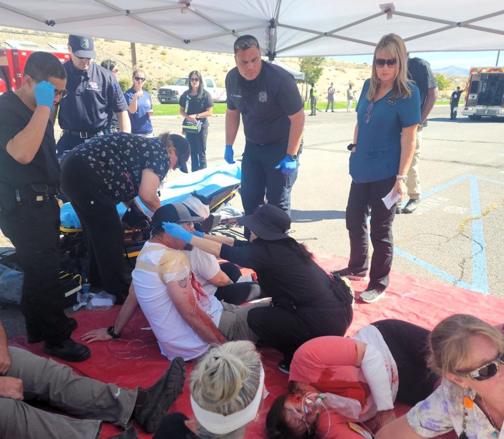 Treating the wounded during a simulated mass casualty exercise at High Desert State Prison in Susanville, 2026.