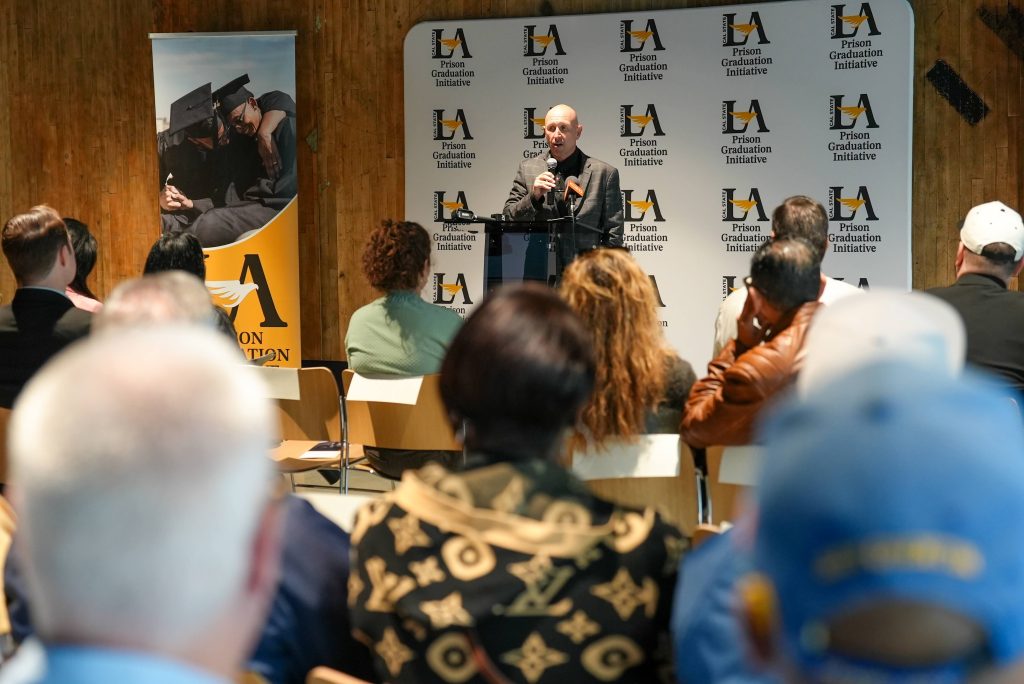 Speaker at the celebration of the inaugural cohort of students pursuing bachelor’s degrees through California State University, Los Angeles at San Quentin Rehabilitation Center
