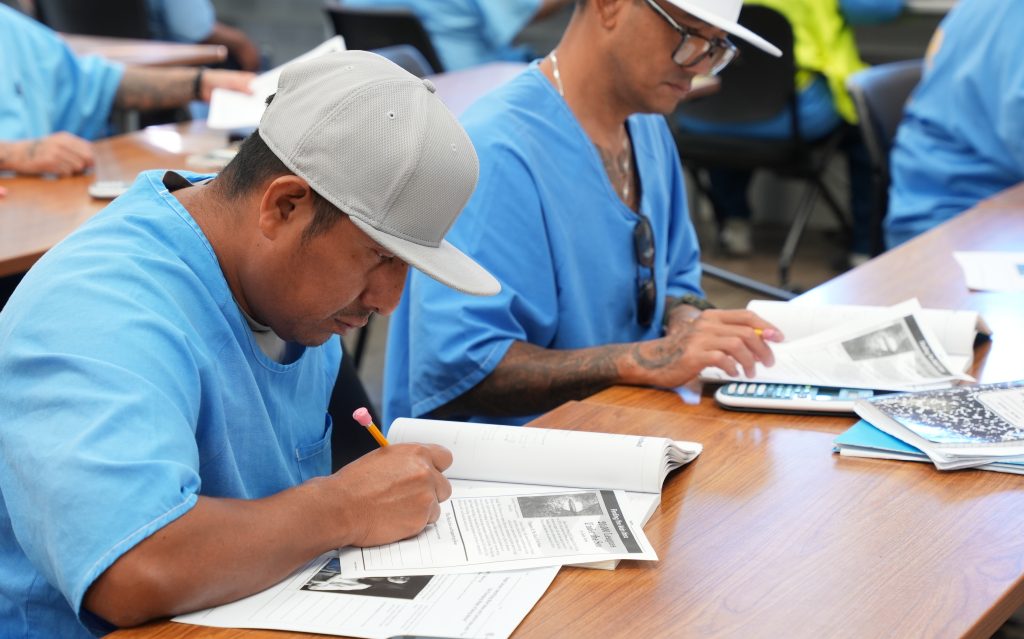 Students work in a CDCR school classroom.