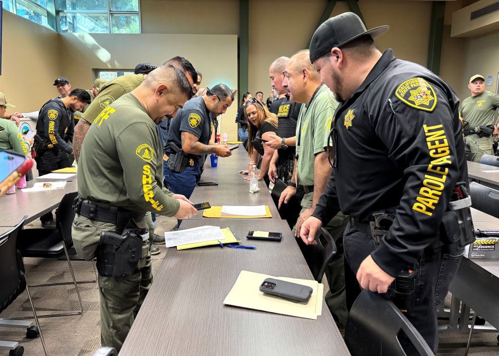 Division of Adult Parole Operations (DAPO) parole agents from Riverside and Tri-City districts partner with Riverside County Sheriff's Department gather for compliance operation in Moreno Valley