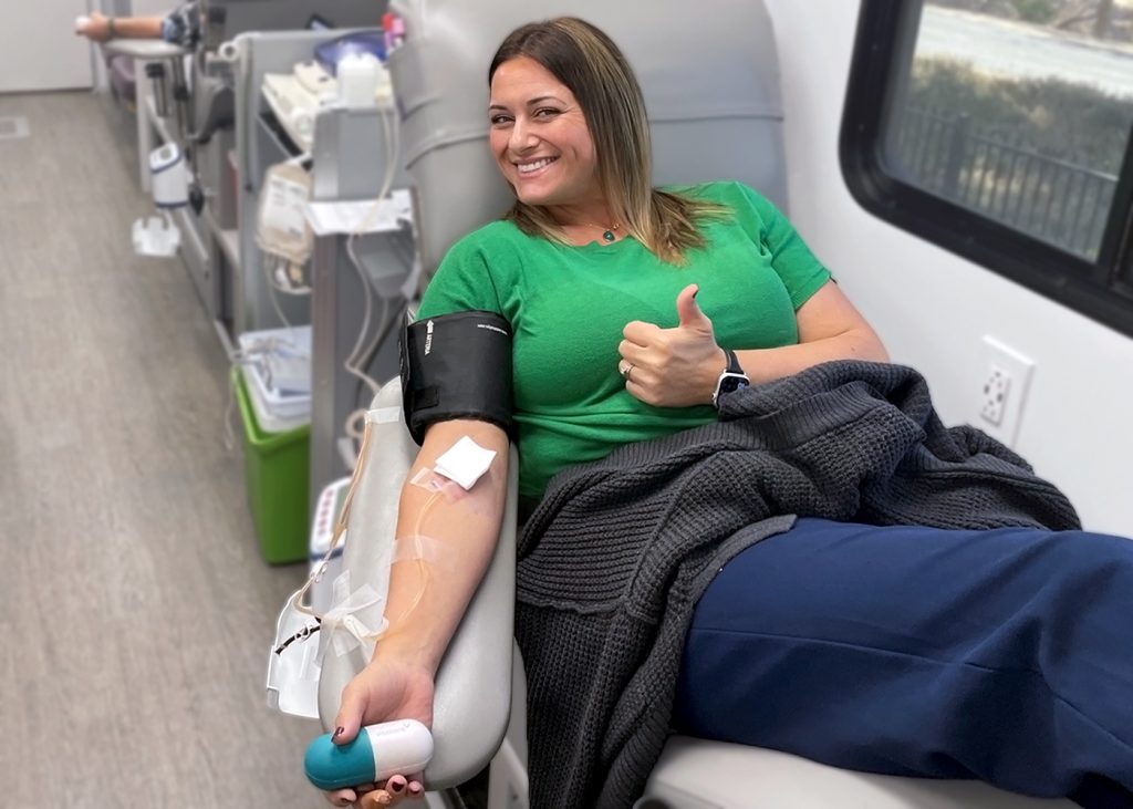 HQ staff participating in blood drive