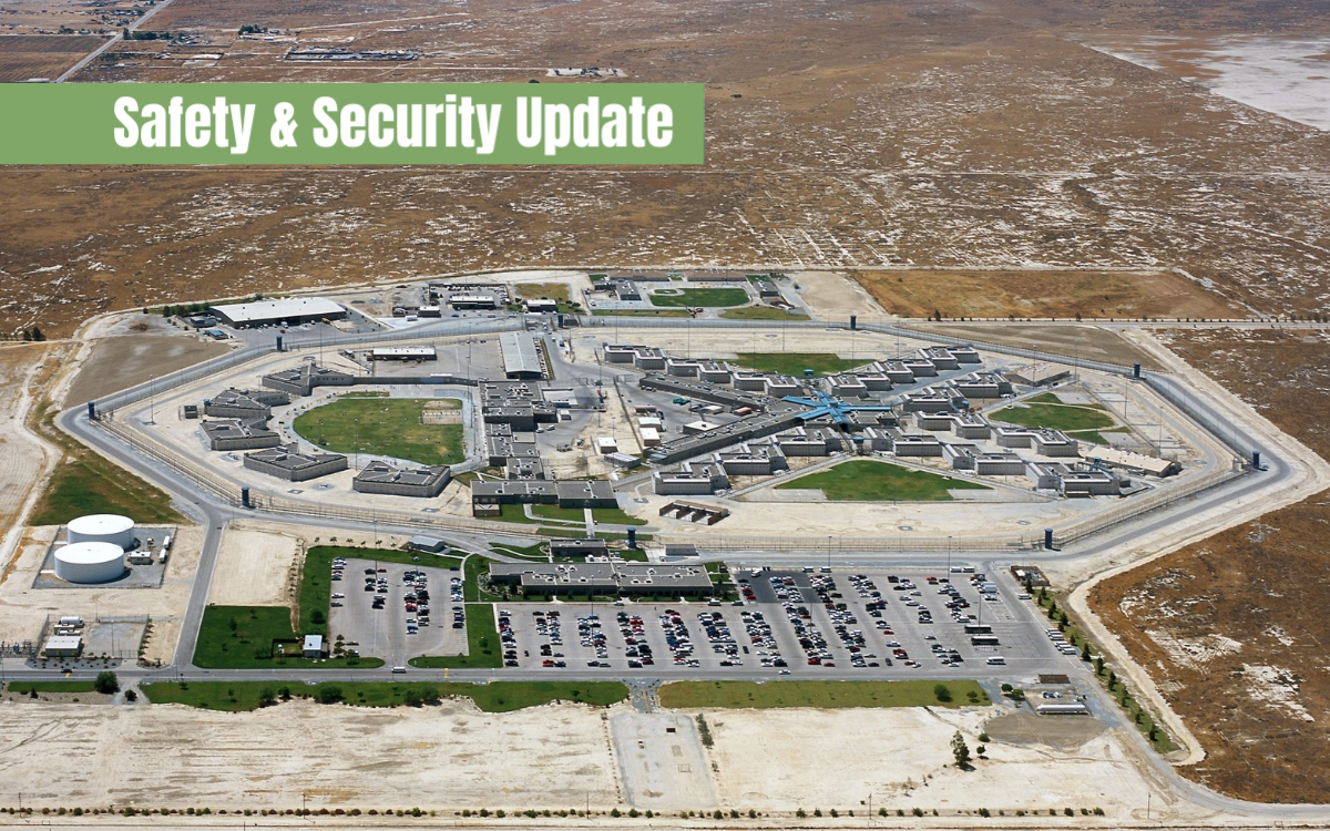 Arial image of North Kern state Prison with Safety & Security headline.