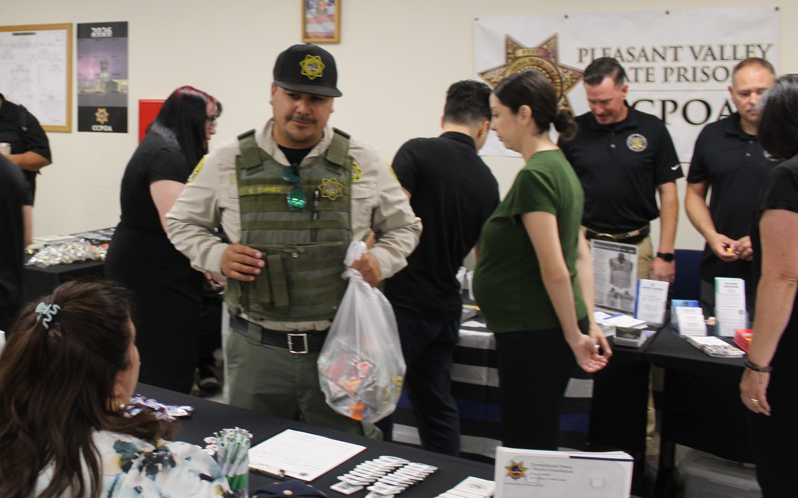 Staff members attend a health fair at Pleasant Valley State Prison (PVSP) in Coalinga, California, September 2026.