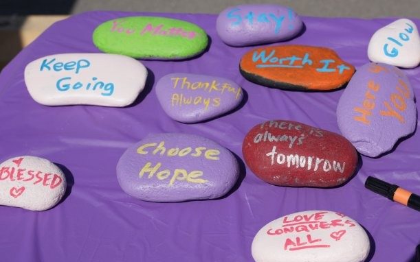 Painted rocks with encouraging messages at RJD Correctional Facility in San Diego in honor of Suicide Prevention and Awareness Month in September.
