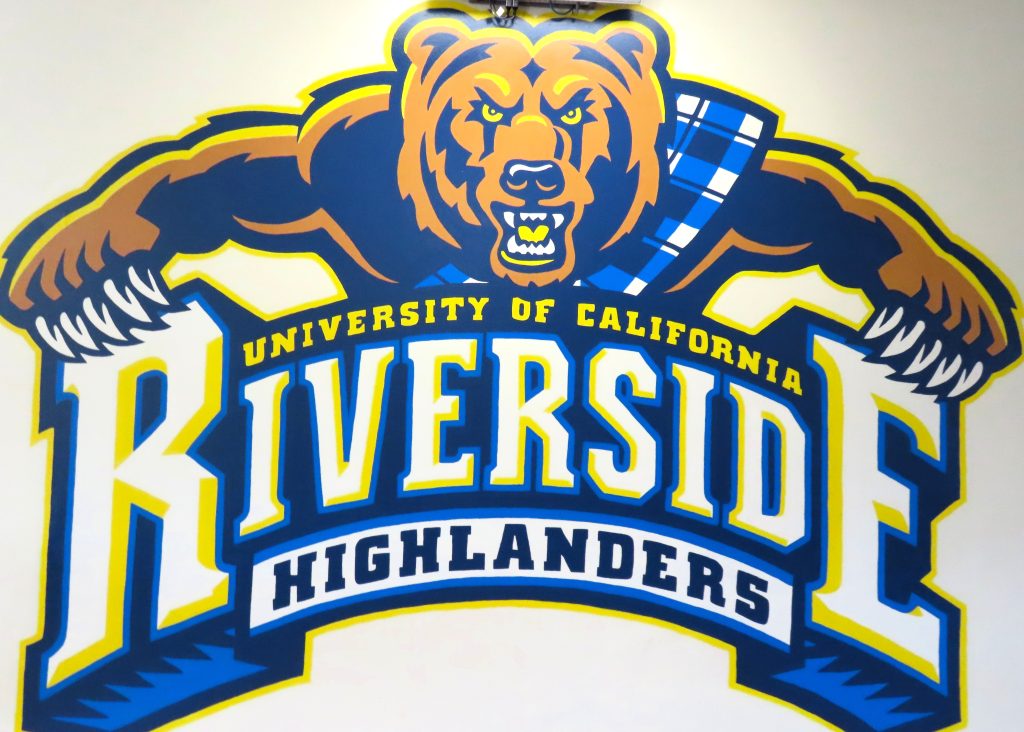 UCR mural, including university logo and Scotty the Bear mascot at Ironwood