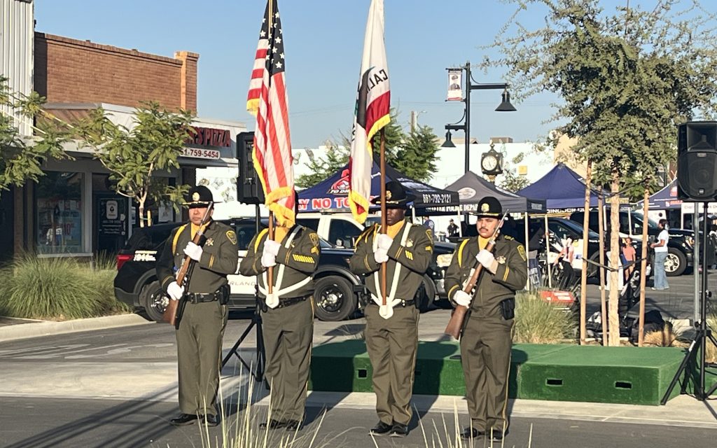 The Honor Guard from WSP-RC presented colors at the start of National Night Out in Wasco.