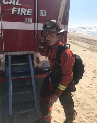 This PGYCC youth gets ready to support the fire effort in San Luis Obispo County near Pismo Beach. Photo by YCC Claudette Perrin. 