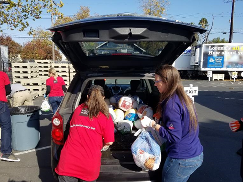 Staff at the Sacramento Food Bank and Family Services unload 53 turkeys donated by DJJ staff. 