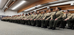 Cadets sitting listening to keynote speaker
