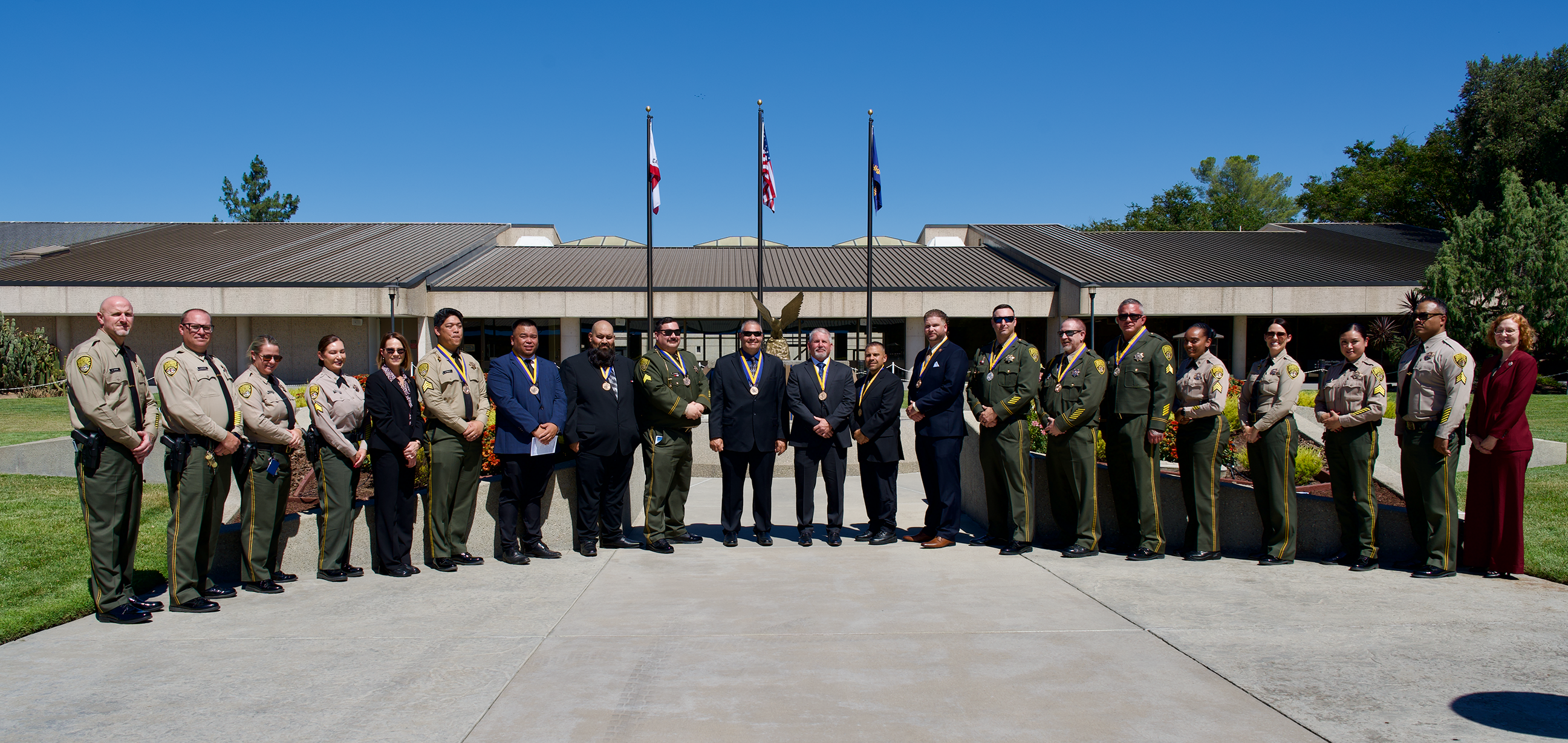 CDCR Employees who were honored with the State Employee Medal of Valor gather at the CHP Academy in West Sacramento