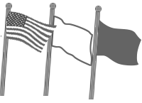 American flag o nthe right higher than the other two blank sample flags