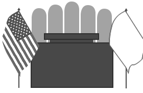 American flag in front of a podium on the right side and the regular flag on the other side