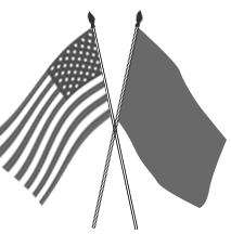 Two flags, one American flag crossed on top of another blank flag