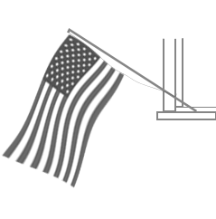 American flag with a pole hanging from a window in a forty-five degree angle