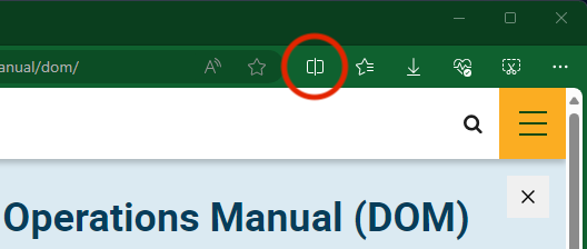 screenshot of Microsoft edge split screen icon