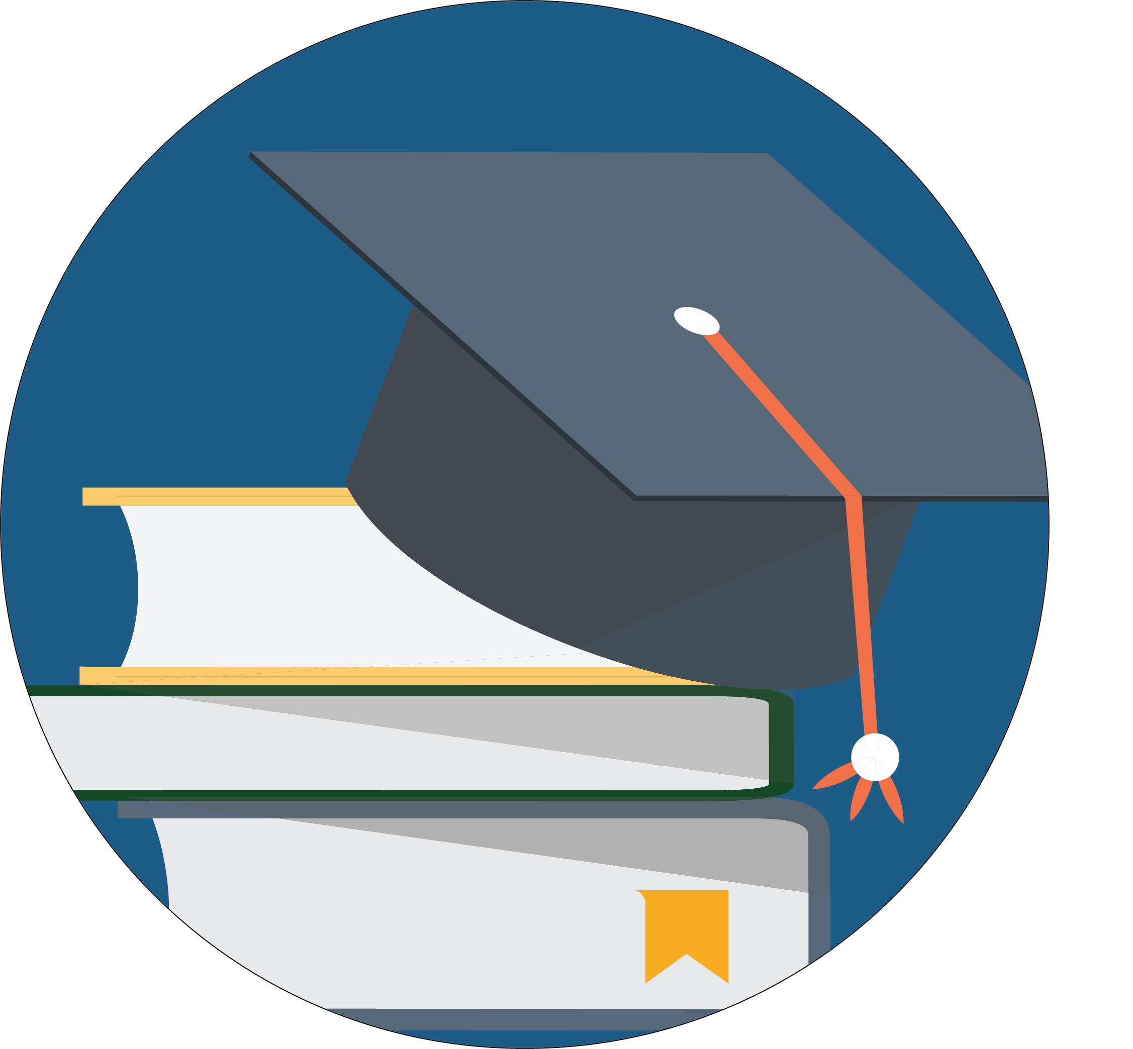 College icon showing three stacked books with a graduation cap on top of the books