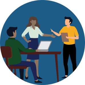 Job fair icon showing three figures talking