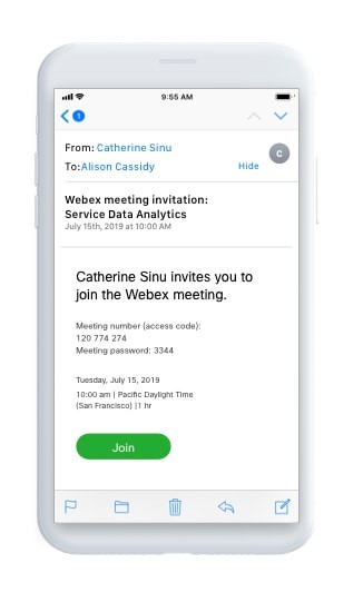 mobile telephone screen with an example of an emailed invite.
