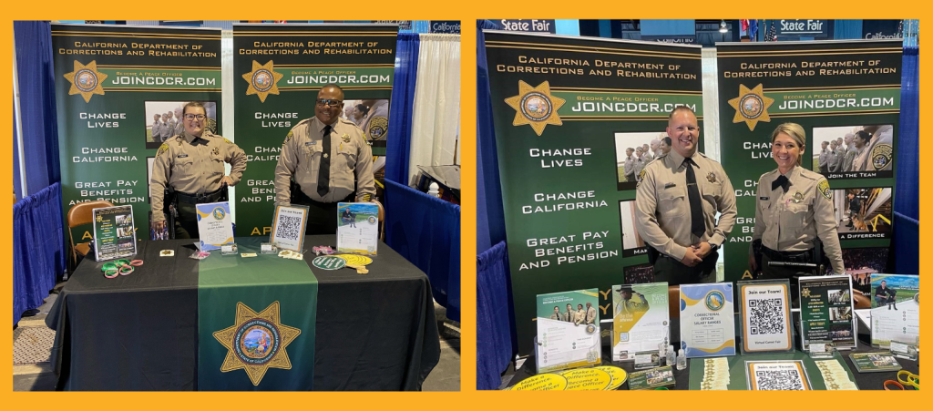 Four correctional officers at a recruitment booth.