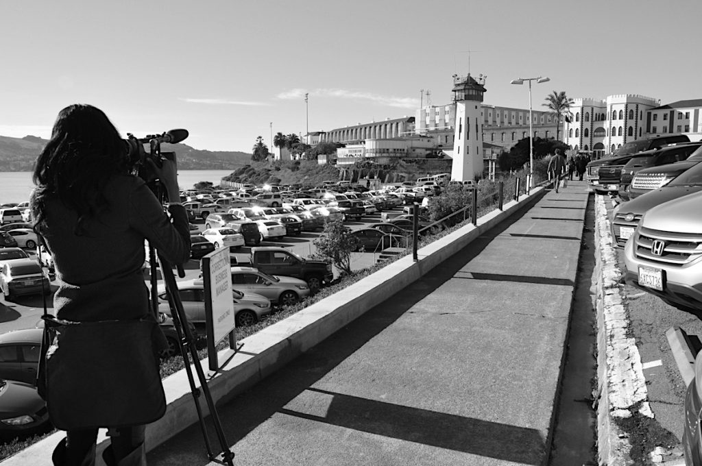 person shooting video outside san quentin prison