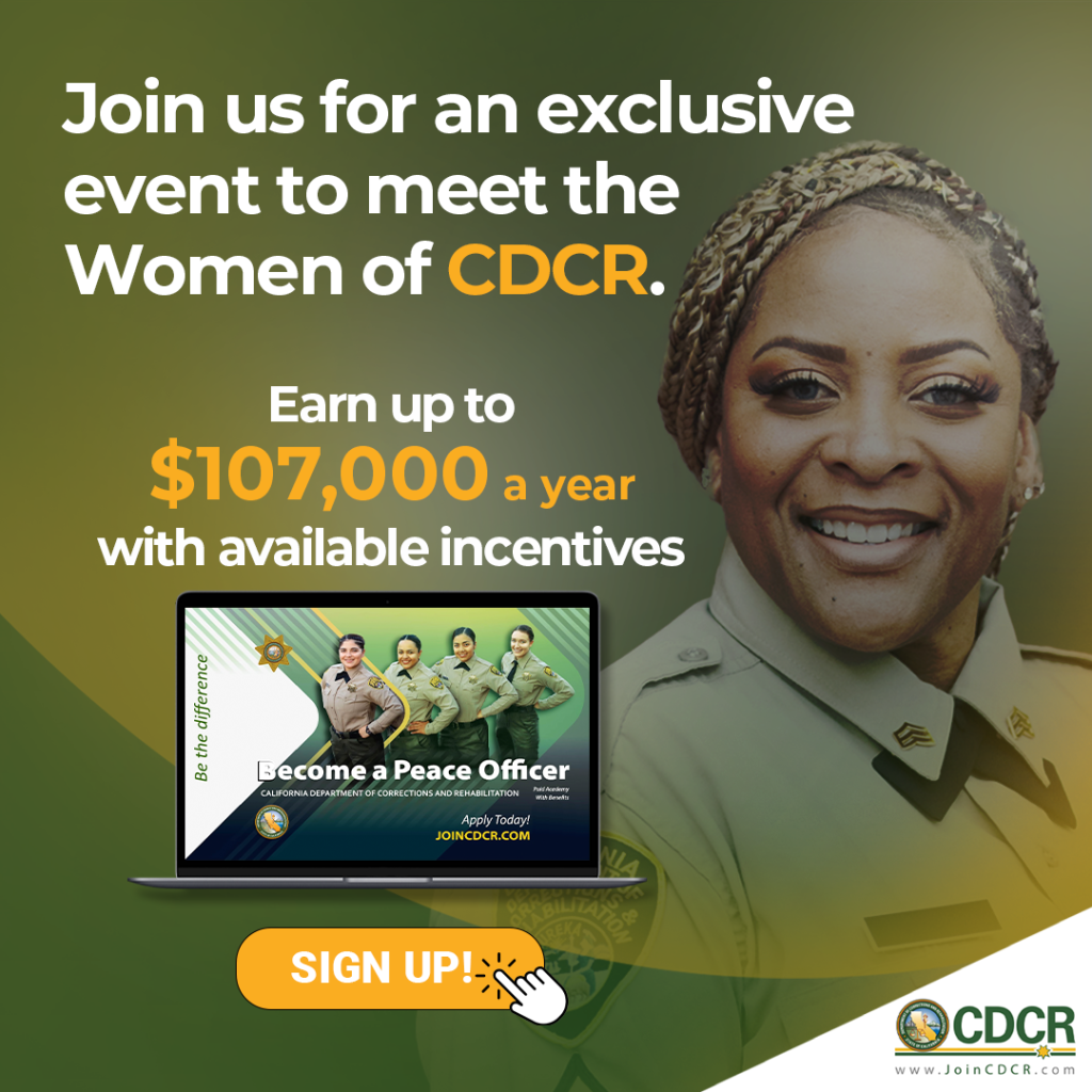 Advertisement featuring a woman correctional officer