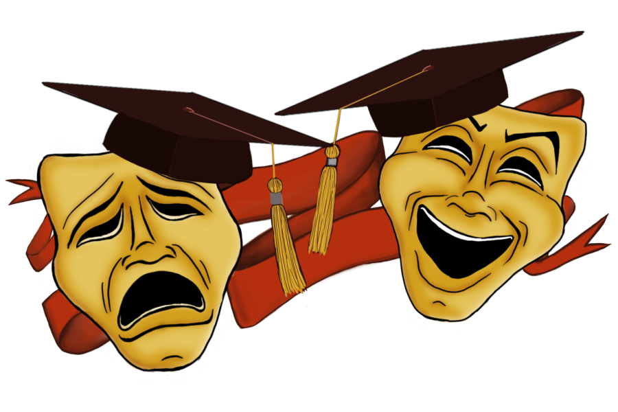 smiling and frowning theater faces wearing graduation caps week in review