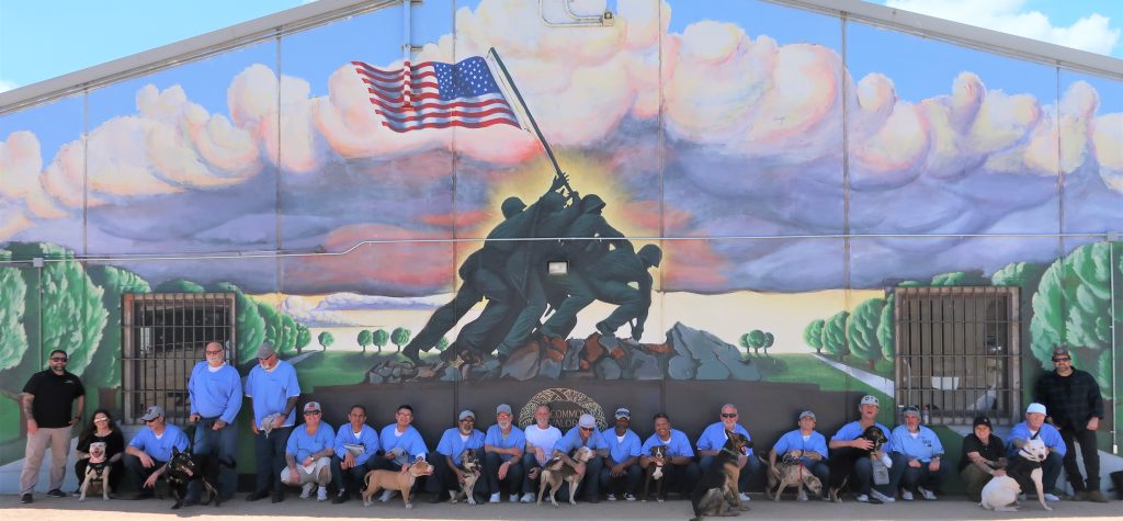 CTF K9 program sits in front of memorial with puppies