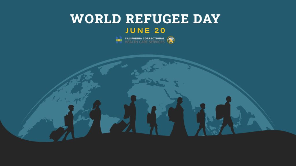 World Refugee Day logo with moon and people walking