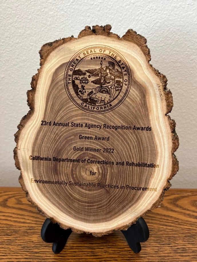 wood plaque for the award CDCR received