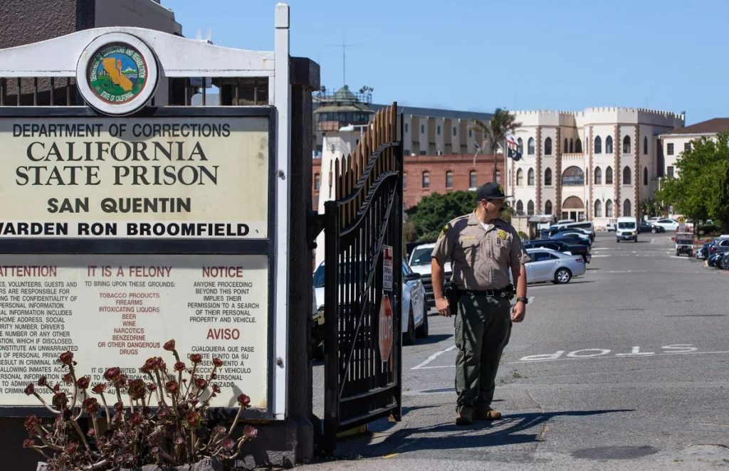 A correctional officer outside San Quentin Rehabilitation Center