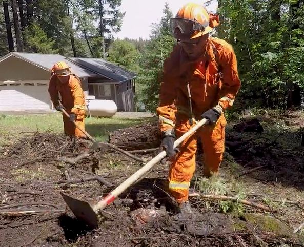 Firefighter clearing a path
