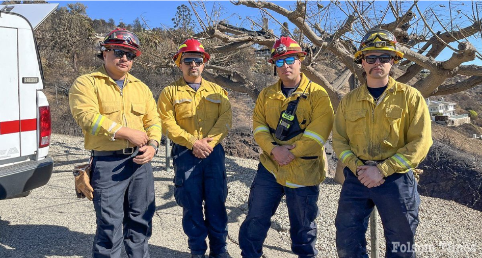 CDCR Fire Captains with the strike team, from left, Ramon Solorio ofFolsom; Rosamber Ambriz, Corcoran; Andrew Rios, Corcoran; Blake Barron, Correctional Training Facility, Soledad.